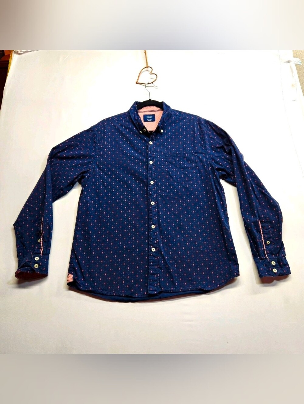 ⭐️Level Ten Modern Boho Preppy Geometric Dobby Navy Button Down Shirt XL